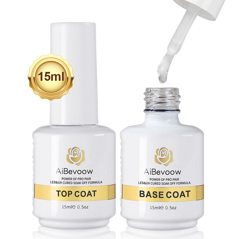 AiBevoow Base Coat And Top Coat Gel Polish Set: Long Lasting, Soak Off LED Nail Lamp Gel Base Top Coat Glossy Shine Finish Nail Art Design Gifts For Women