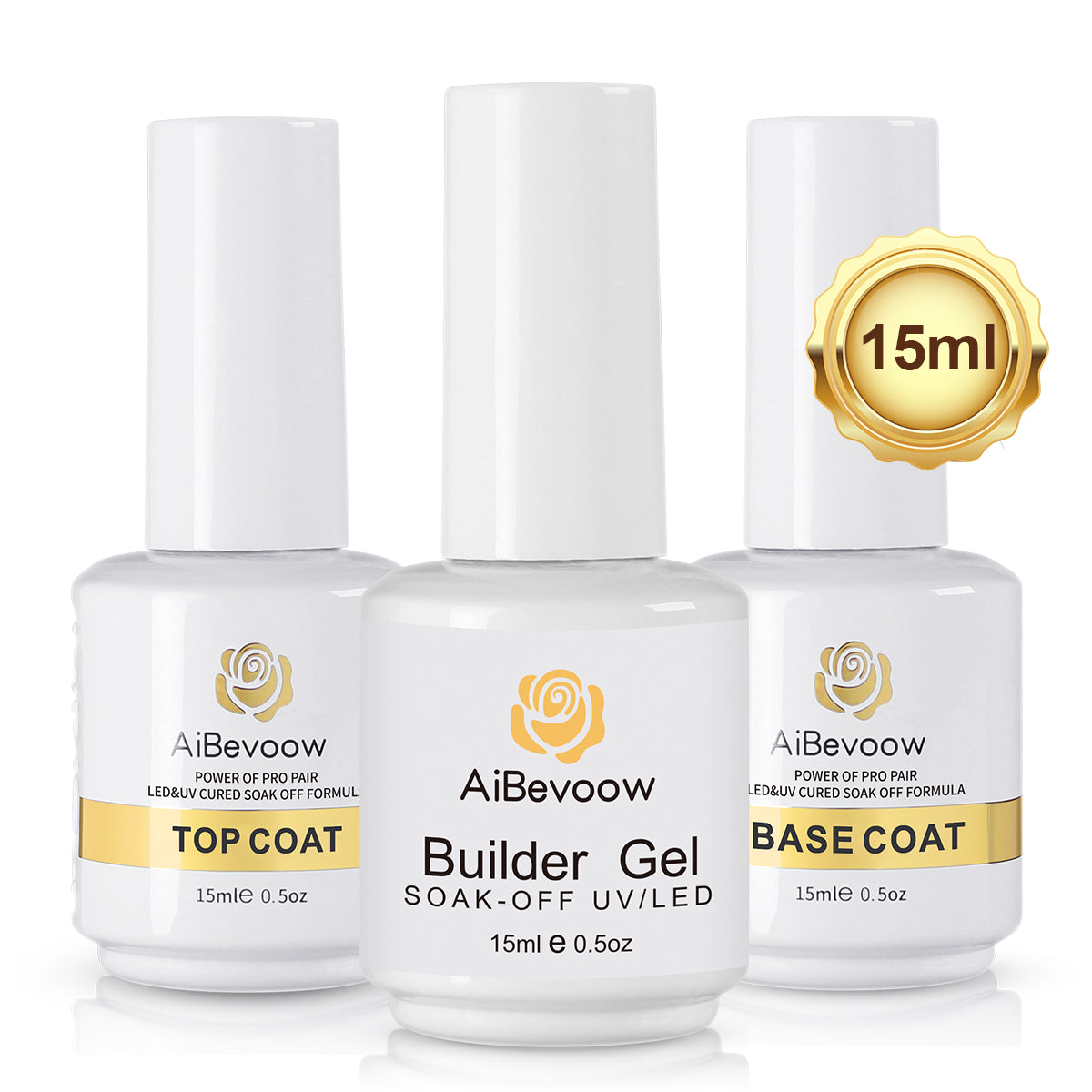 3 pcs Builder Nail Gel Set - Including Base Coat, No Wipe Top Coat And 15ML Builder Nail Gel For Nail Extension, Nail Repair, Reinforcement Nail Art Design Easy To Use
