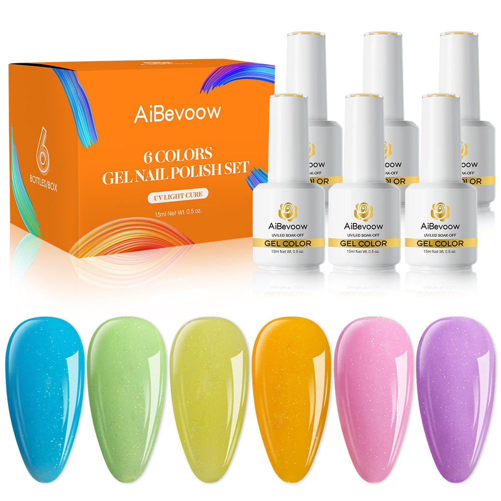 Aibevoow Gel Nail Polish Set 6Pcs Pastel Gel Polish Rainbow Colors Kit Soak off UV Spring Summer Ice Cream Varnish Nail Art Salon Manicure at Home(Pink Orange Yellow Green Blue Purple)