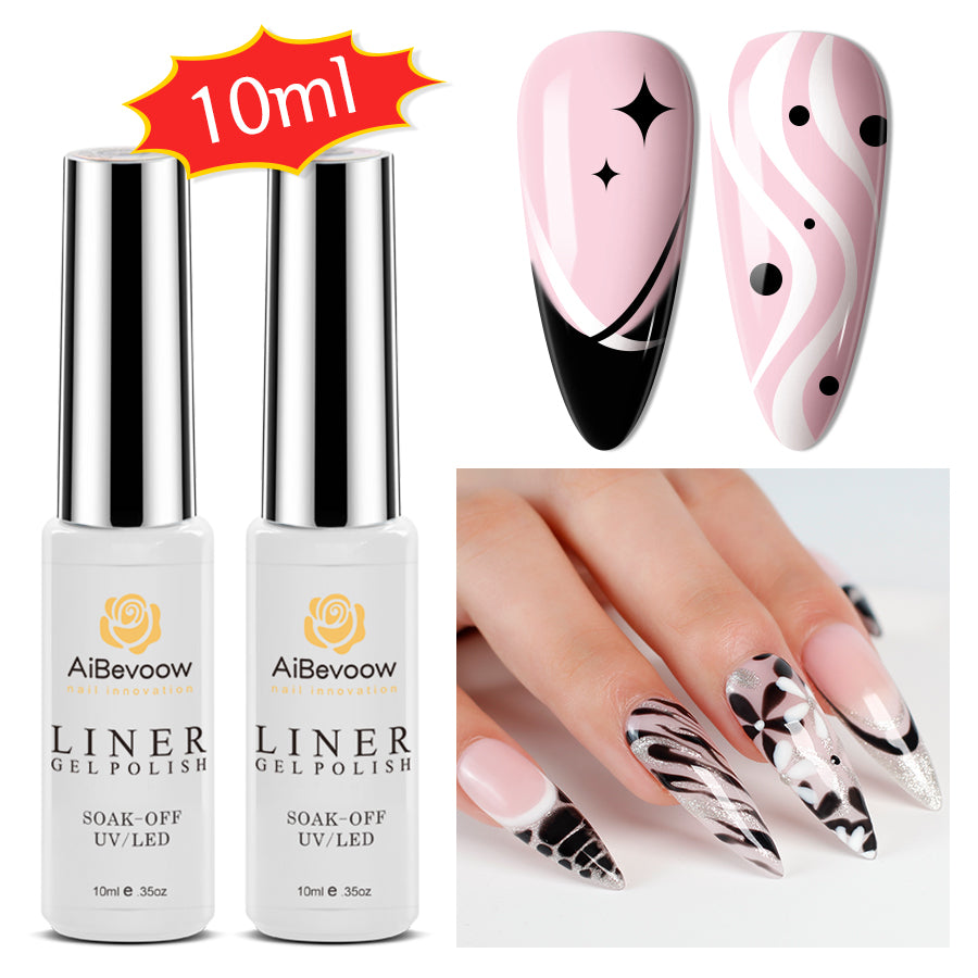 Gel Polish Nail Art Gel Liner Set,4 Colors - Black, White, Gold, Silver Perfect for Swirl Nails, French Tips, and DIY Manicures at Home Long-Lasting & Durable Nail Polish