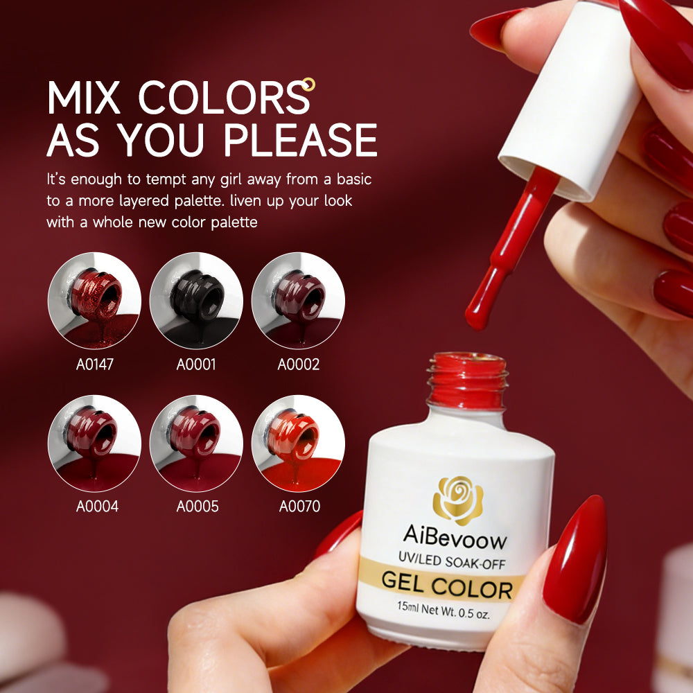 Aibevoow 15ml Red Gel Polish Set - 6 Colors Burgundy Red Gel Nail Polish Popular Shimmer Red-Obsession Collection Nails Art Design Soak Off Uv LED Nail Kit Minicure DIY Home Nails Set