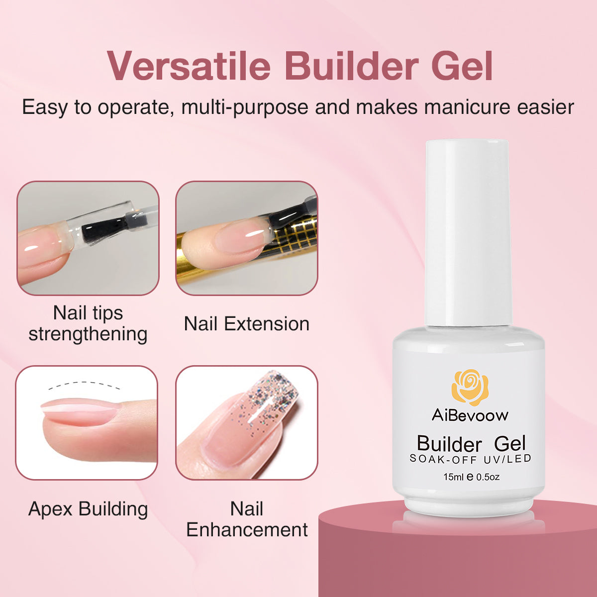 3 pcs Builder Nail Gel Set - Including Base Coat, No Wipe Top Coat And 15ML Builder Nail Gel For Nail Extension, Nail Repair, Reinforcement Nail Art Design Easy To Use