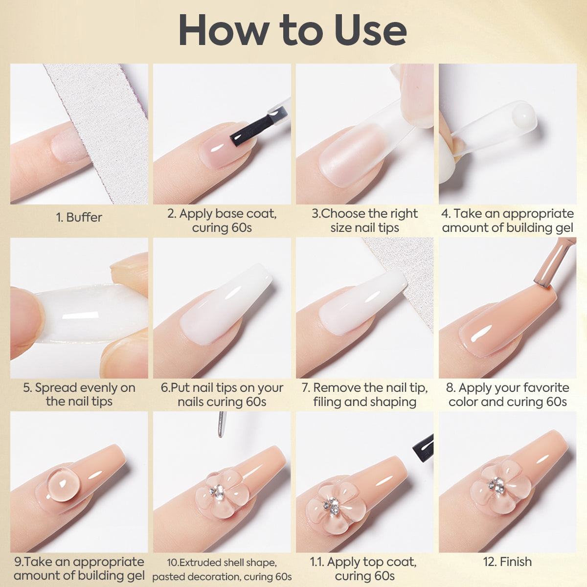 Non-Stick Hand Solid Extension Nail Gel - Clear Solid Sculpture Builder Gel for Nails Non-Sticky Hand Solid Gel for Nail Art Design and Extensions