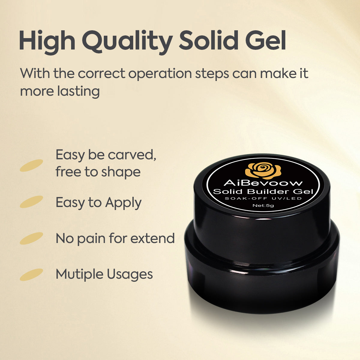 Non-Stick Hand Solid Extension Nail Gel - Clear Solid Sculpture Builder Gel for Nails Non-Sticky Hand Solid Gel for Nail Art Design and Extensions