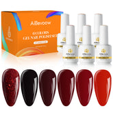 Aibevoow 15ml Red Gel Polish Set - 6 Colors Burgundy Red Gel Nail Polish Popular Shimmer Red-Obsession Collection Nails Art Design Soak Off Uv LED Nail Kit Minicure DIY Home Nails Set