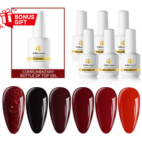 AiBevoow 15ml Gel Polish Set - 6Colors Gel Polish Kit with Base Top Coat Pink Red Blue Purple Brown Yellow Green Black White Nails Gifts for Women Bonus Base Top Gel