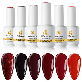 Aibevoow 15ml Red Gel Polish Set - 6 Colors Burgundy Red Gel Nail Polish Popular Shimmer Red-Obsession Collection Nails Art Design Soak Off Uv LED Nail Kit Minicure DIY Home Nails Set