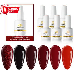 AiBevoow 15ml Gel Polish Set - 6Colors Gel Polish Kit with Base Top Coat Pink Red Blue Purple Brown Yellow Green Black White Nails Gifts for Women Bonus Base Top Gel