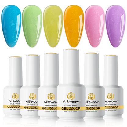 Aibevoow Gel Nail Polish Set 6Pcs Pastel Gel Polish Rainbow Colors Kit Soak off UV Spring Summer Ice Cream Varnish Nail Art Salon Manicure at Home(Pink Orange Yellow Green Blue Purple)