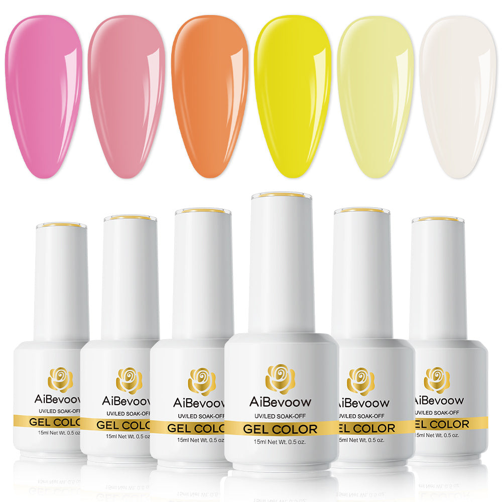Aibevoow Pastel Gel Nail Polish Set Spring Summer Gel Polish Macaron Candy Sweet Color Gel Polish Pink Yellow White Colors Collection Nail Art Gift Box 15ML 6PCS