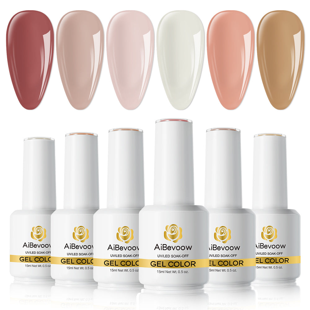Aibevoow 15m Gel Nail Polish Kit -6 Colors Fall Winter Nude Pink Gel Polish Set Skin Tones Neutral Brown Soak Off Gel Nail Kit Manicure DIY Nail Art Salon Home Gift