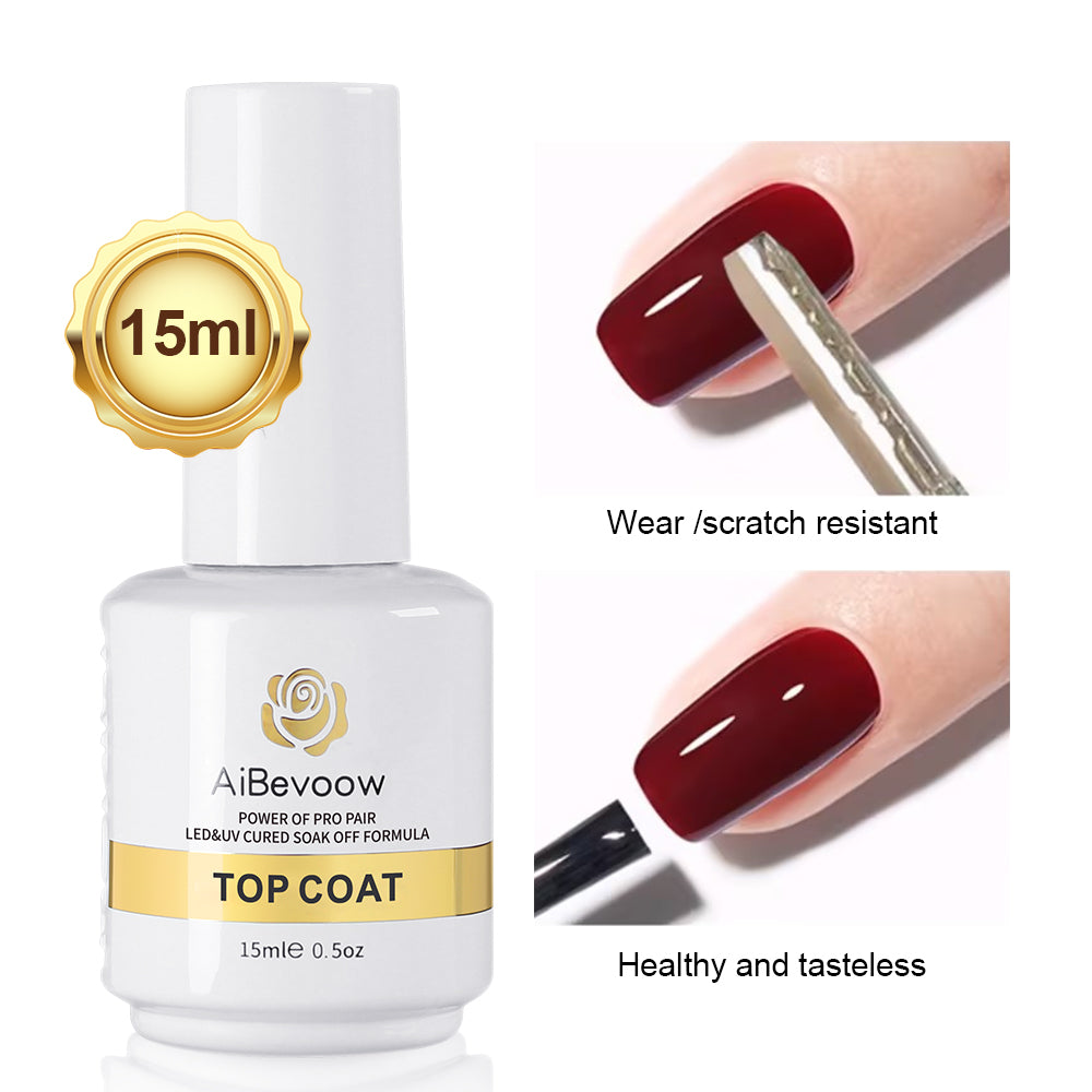 AiBevoow Base Coat And Top Coat Gel Polish Set:  Long Lasting, Soak Off LED Nail Lamp Gel Base Top Coat Glossy Shine Finish Nail Art Design Gifts For Women