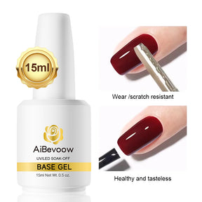 AiBevoow Base Coat And Top Coat Gel Polish Set:  Long Lasting, Soak Off LED Nail Lamp Gel Base Top Coat Glossy Shine Finish Nail Art Design Gifts For Women