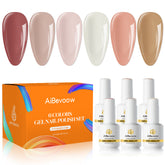 Aibevoow 15m Gel Nail Polish Kit -6 Colors Fall Winter Nude Pink Gel Polish Set Skin Tones Neutral Brown Soak Off Gel Nail Kit Manicure DIY Nail Art Salon Home Gift