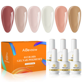 Aibevoow 15m Gel Nail Polish Kit -6 Colors Fall Winter Nude Pink Gel Polish Set Skin Tones Neutral Brown Soak Off Gel Nail Kit Manicure DIY Nail Art Salon Home Gift