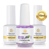 AiBevoow 3pcs Set Base Coat,Top Coat And Plant Dried Flower Cuticle Oil For Acrylic Powder And Gel Nail Polish