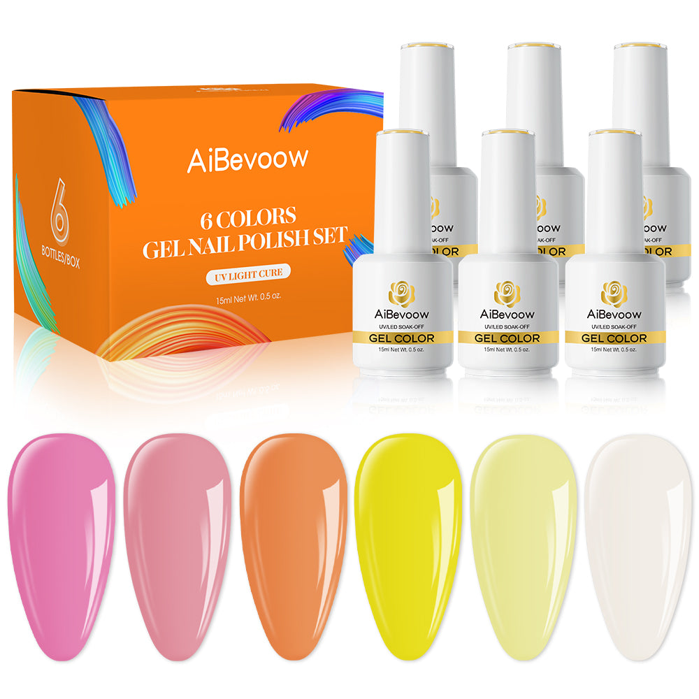 Aibevoow Pastel Gel Nail Polish Set Spring Summer Gel Polish Macaron Candy Sweet Color Gel Polish Pink Yellow White Colors Collection Nail Art Gift Box 15ML 6PCS