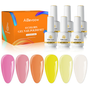 Aibevoow Pastel Gel Nail Polish Set Spring Summer Gel Polish Macaron Candy Sweet Color Gel Polish Pink Yellow White Colors Collection Nail Art Gift Box 15ML 6PCS