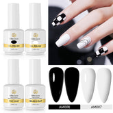 2+2 Pcs Gel Nail Polish Kit: Black And White Colors Gel Polish, UV/LED Soak Off Nail Polish Set For DIY Nail Salon With Base And Top Coat Nail Gel Polish For Nail Beauty, Nail Art Design