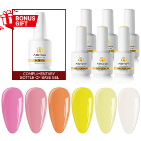 AiBevoow 15ml Gel Polish Set - 6Colors Gel Polish Kit with Base Top Coat Pink Red Blue Purple Brown Yellow Green Black White Nails Gifts for Women Bonus Base Top Gel