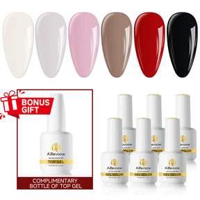 AiBevoow 15ml Gel Polish Set - 6Colors Gel Polish Kit with Base Top Coat Pink Red Blue Purple Brown Yellow Green Black White Nails Gifts for Women Bonus Base Top Gel