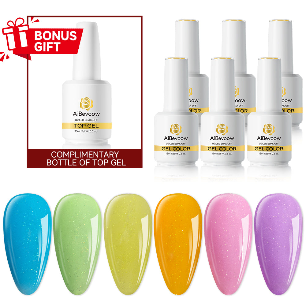 AiBevoow 15ml Gel Polish Set - 6Colors Gel Polish Kit with Base Top Coat Pink Red Blue Purple Brown Yellow Green Black White Nails Gifts for Women Bonus Base Top Gel