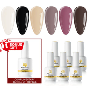 AiBevoow 15ml Gel Polish Set - 6Colors Gel Polish Kit with Base Top Coat Pink Red Blue Purple Brown Yellow Green Black White Nails Gifts for Women Bonus Base Top Gel