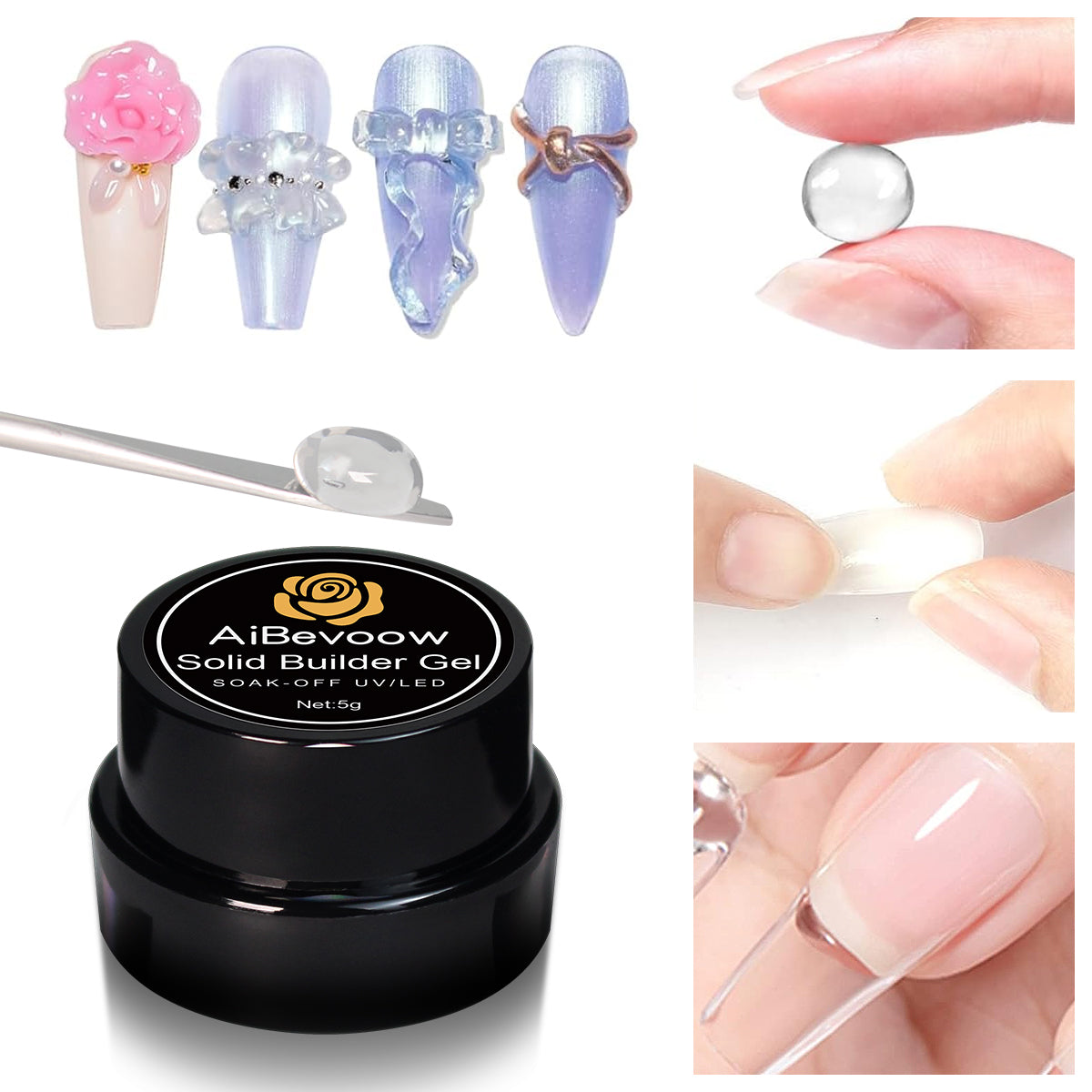 Non-Stick Hand Solid Extension Nail Gel - Clear Solid Sculpture Builder Gel for Nails Non-Sticky Hand Solid Gel for Nail Art Design and Extensions