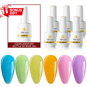 AiBevoow 15ml Gel Polish Set - 6Colors Gel Polish Kit with Base Top Coat Pink Red Blue Purple Brown Yellow Green Black White Nails Gifts for Women Bonus Base Top Gel