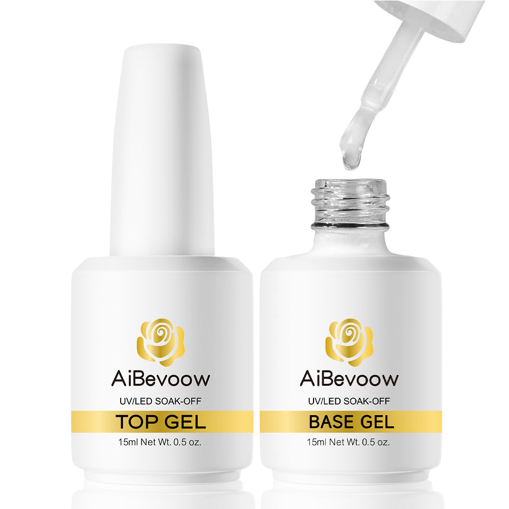 AiBevoow Base Coat And Top Coat Gel Polish Set:  Long Lasting, Soak Off LED Nail Lamp Gel Base Top Coat Glossy Shine Finish Nail Art Design Gifts For Women