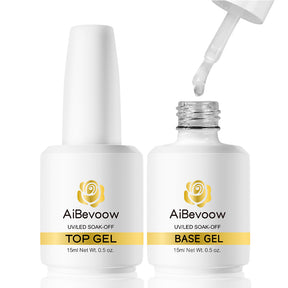 AiBevoow Base Coat And Top Coat Gel Polish Set:  Long Lasting, Soak Off LED Nail Lamp Gel Base Top Coat Glossy Shine Finish Nail Art Design Gifts For Women