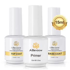 3 pcs Semi-Permanent Gel Nail Polish Set with Acid-Free Natural Nail Prep Primer for Acrylic and Gel Nail Polish Base Coat And Top Coat - Dehydrates and Bonds Superiorly - Non-Acid Formula - Fast Drying - Gift Box Set