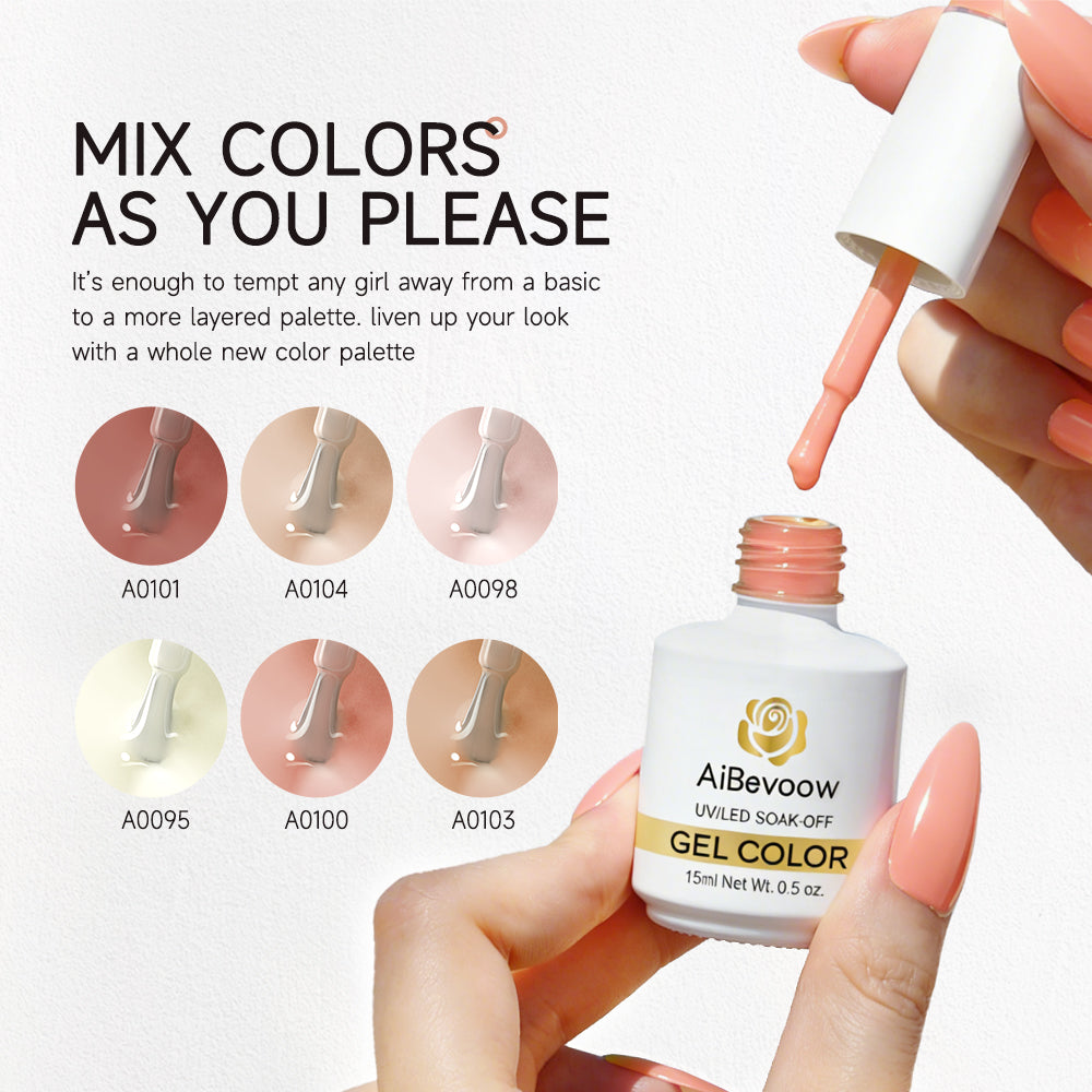 AiBevoow 15ml Gel Polish Set - 6Colors Gel Polish Kit with Base Top Coat Pink Red Blue Purple Brown Yellow Green Black White Nails Gifts for Women Bonus Base Top Gel