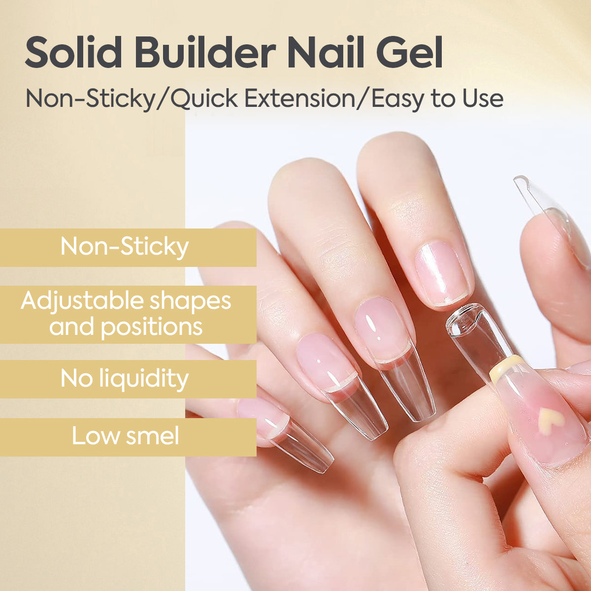 Non-Stick Hand Solid Extension Nail Gel - Clear Solid Sculpture Builder Gel for Nails Non-Sticky Hand Solid Gel for Nail Art Design and Extensions