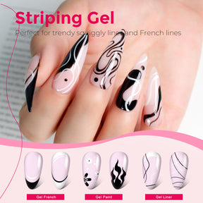 AiBevoow Gel Polish Nail Art Gel Liner Set-4 Colors Classic White Black Silver Gold Glitter Gel Paint for French Tip Swirl Nails Design Soak off Built Thin Brush Gel Nail Art Supplies Kit