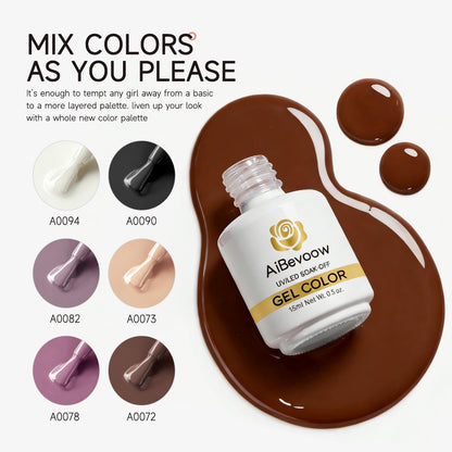 Aibevoow White Purple Black 15ML Gel Nail Polish Set, 6 Colors Brown Pink Nude Soak Off UV Light Cure Gel Polish Kit for Salon and Nail Art DIY at Home