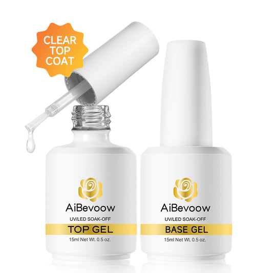 AiBevoow Base Coat And Top Coat Gel Polish Set:  Long Lasting, Soak Off LED Nail Lamp Gel Base Top Coat Glossy Shine Finish Nail Art Design Gifts For Women