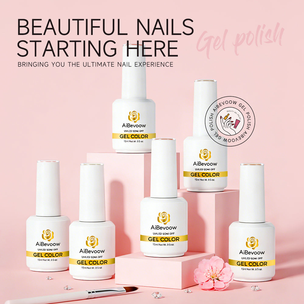 AiBevoow 15ml Gel Polish Set - 6Colors Gel Polish Kit with Base Top Coat Pink Red Blue Purple Brown Yellow Green Black White Nails Gifts for Women Bonus Base Top Gel