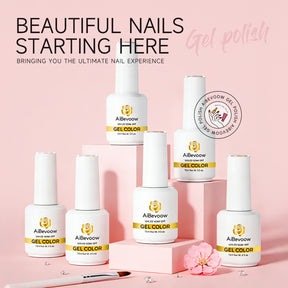 AiBevoow 15ml Gel Polish Set - 6Colors Gel Polish Kit with Base Top Coat Pink Red Blue Purple Brown Yellow Green Black White Nails Gifts for Women Bonus Base Top Gel