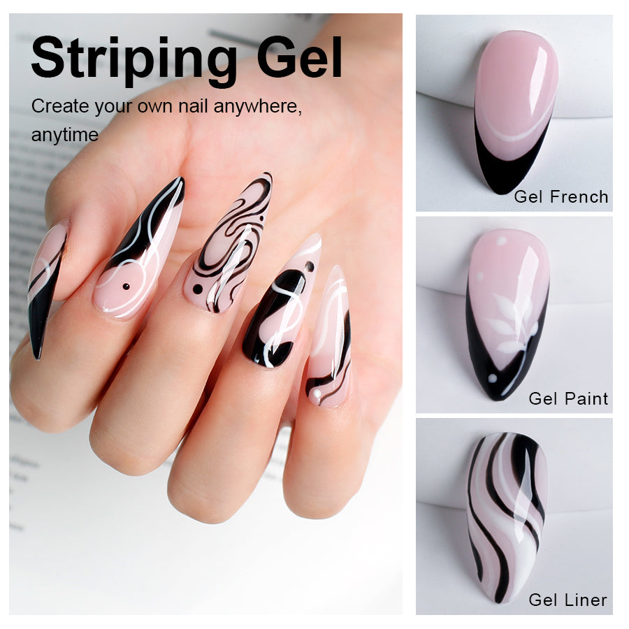 Gel Polish Nail Art Gel Liner Set,4 Colors - Black, White, Gold, Silver Perfect for Swirl Nails, French Tips, and DIY Manicures at Home Long-Lasting & Durable Nail Polish