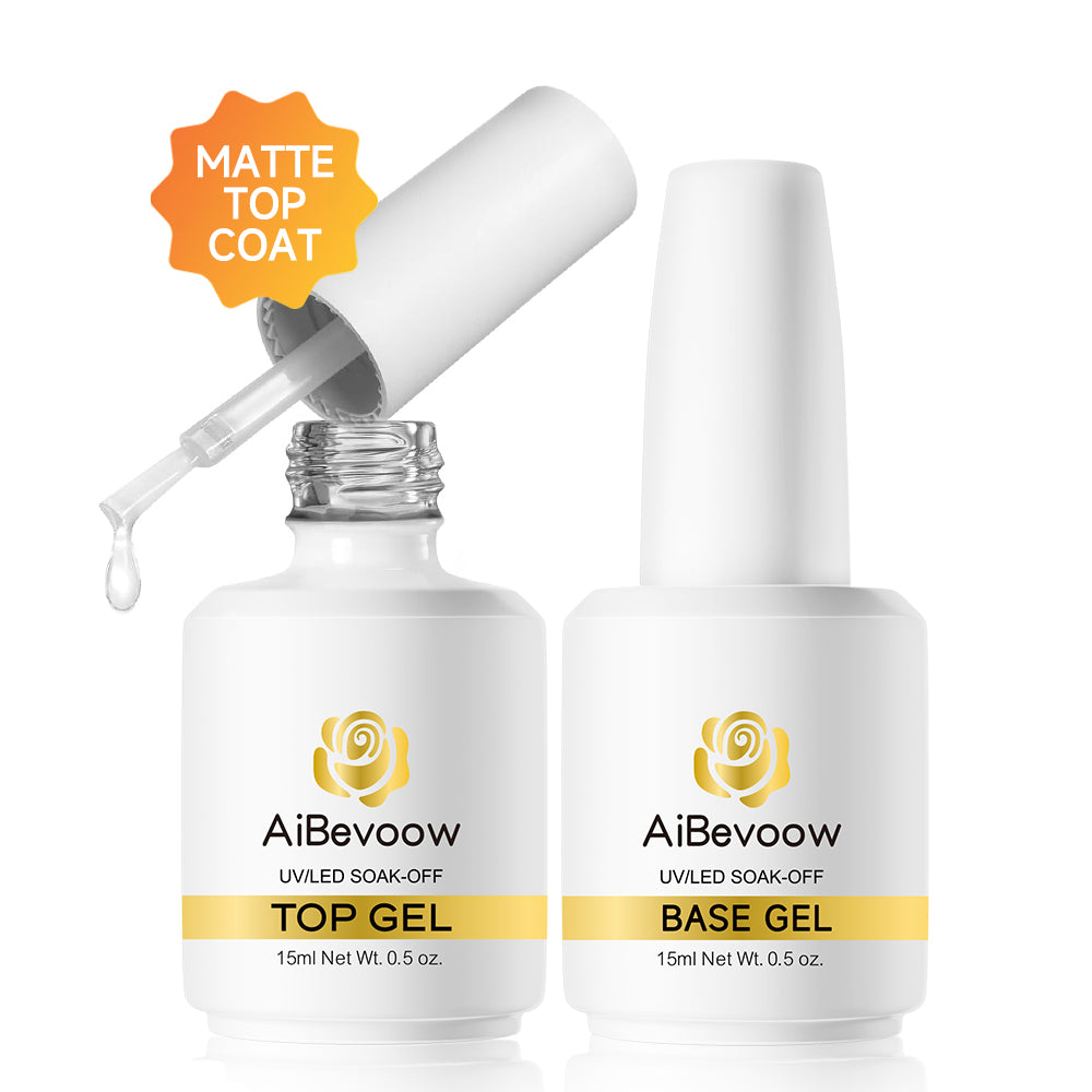 AiBevoow Base Coat And Top Coat Gel Polish Set:  Long Lasting, Soak Off LED Nail Lamp Gel Base Top Coat Glossy Shine Finish Nail Art Design Gifts For Women