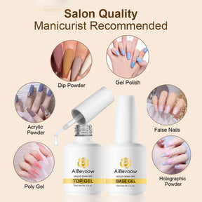 AiBevoow Base Coat And Top Coat Gel Polish Set:  Long Lasting, Soak Off LED Nail Lamp Gel Base Top Coat Glossy Shine Finish Nail Art Design Gifts For Women